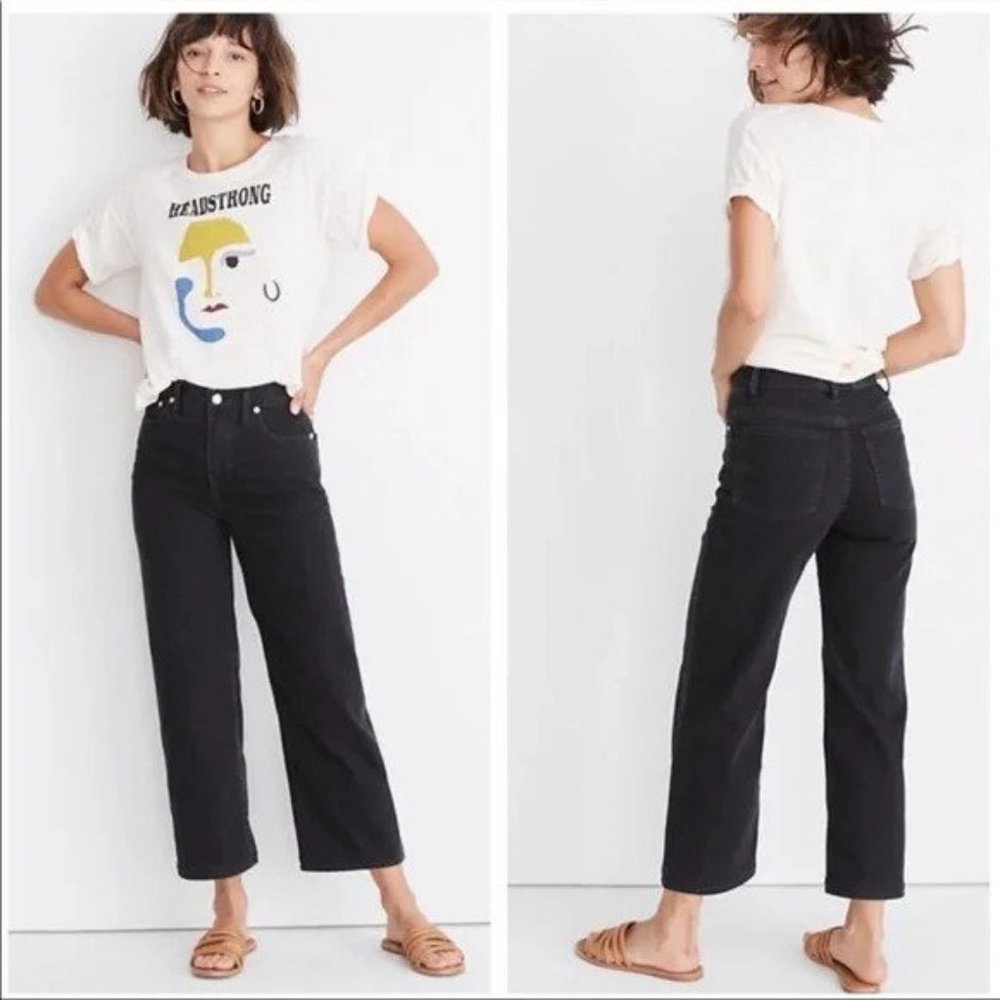 Madewell Slim Wide Leg Crop Black Wash Denim Jeans Women's Size 26 Boho